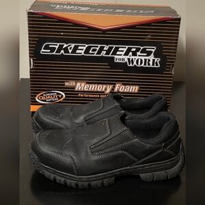Skechers For Work Men's Black Steel Toe Slip-On Loafers With Memory Foam